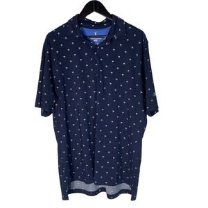 Fairway & Greene Umbrella Print Indian Springs Men's Blue Polo USA Made Large